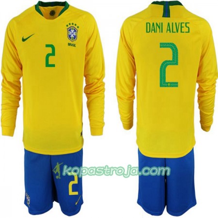 Billiga Fotbollströjor Brasilien Dani Alves 2 Barn VM 2018 Hemma tröja Långärmad